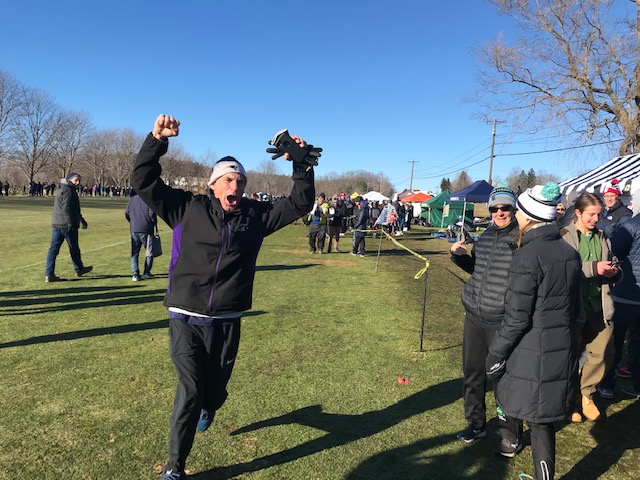 Coach Joe Schroeder celebrates a D2 State Championship